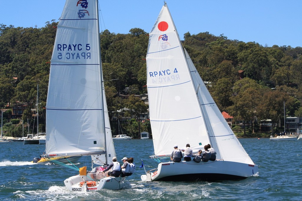 Coltman boat 5 v Kiwi compatriot Hazrd battle it out in the pre start - 2011 Harken International Youth Match Racing Championships © Damian Devine